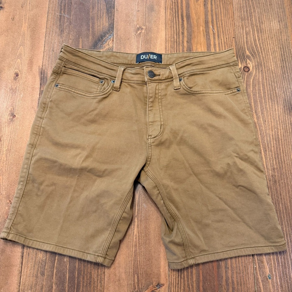 DU/ER Duer Shorts Mens 34 Brown No Sweat N2X Cotton Stretch 5 Pocket 10"